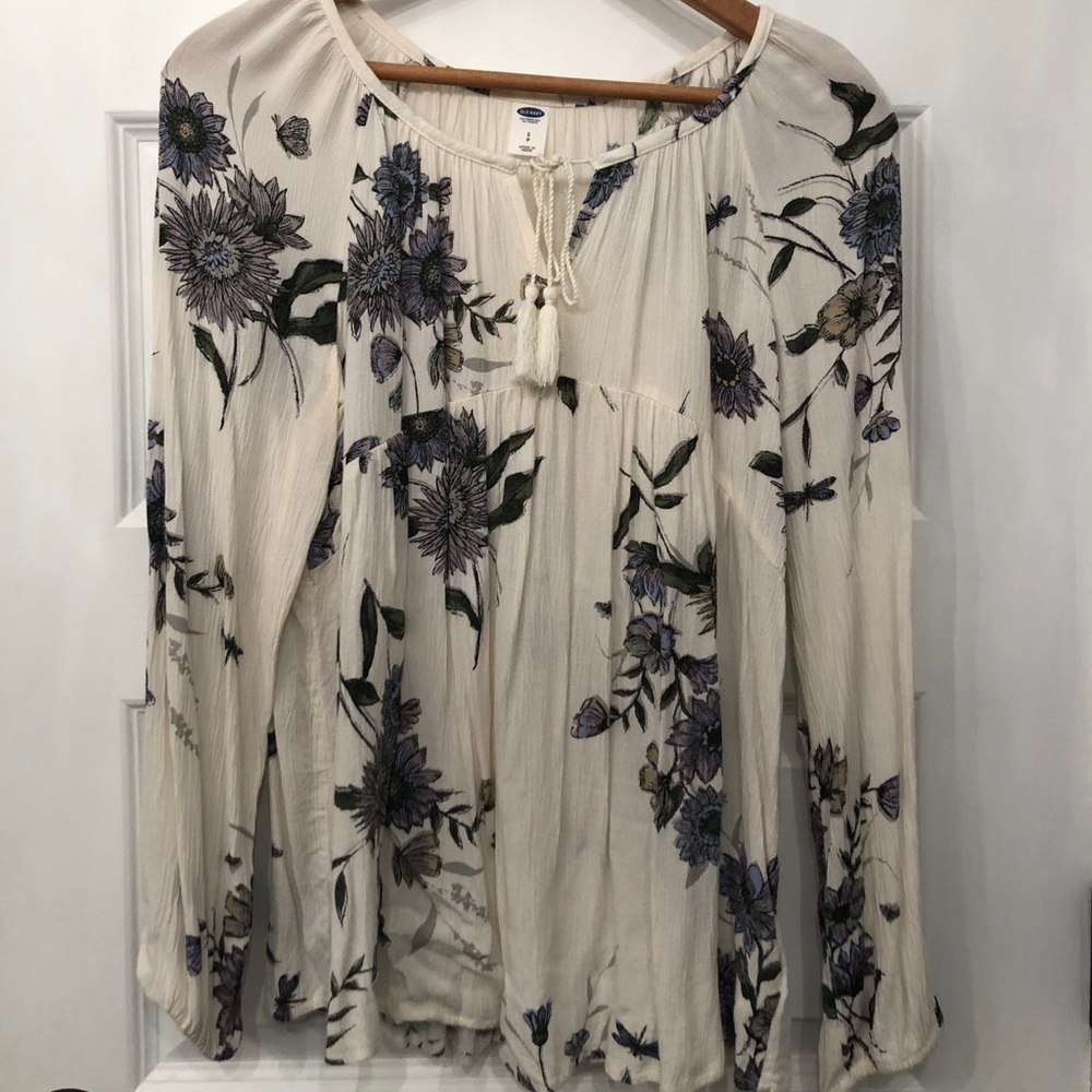 White floral peasant top.